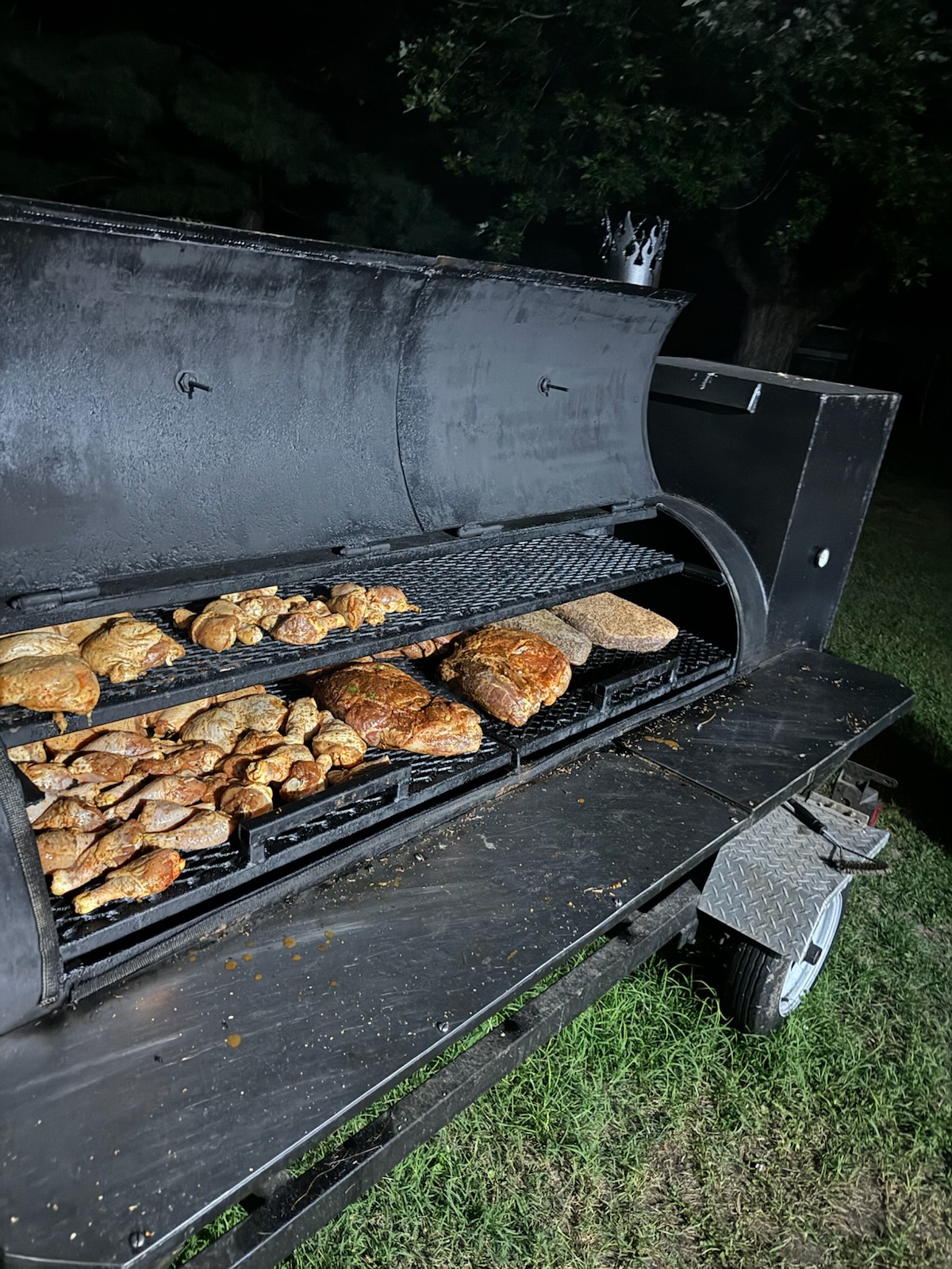 Night smoke session on the big offset smoker